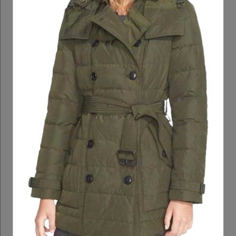 Burberry Brit Belted Down Coat Army Green